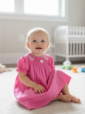 Strasburg hand smocked Little girls pink birthday dress